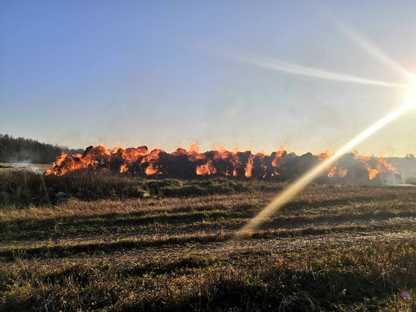 В Щучинском районе ликвидированы два пожара скирд соломы за день