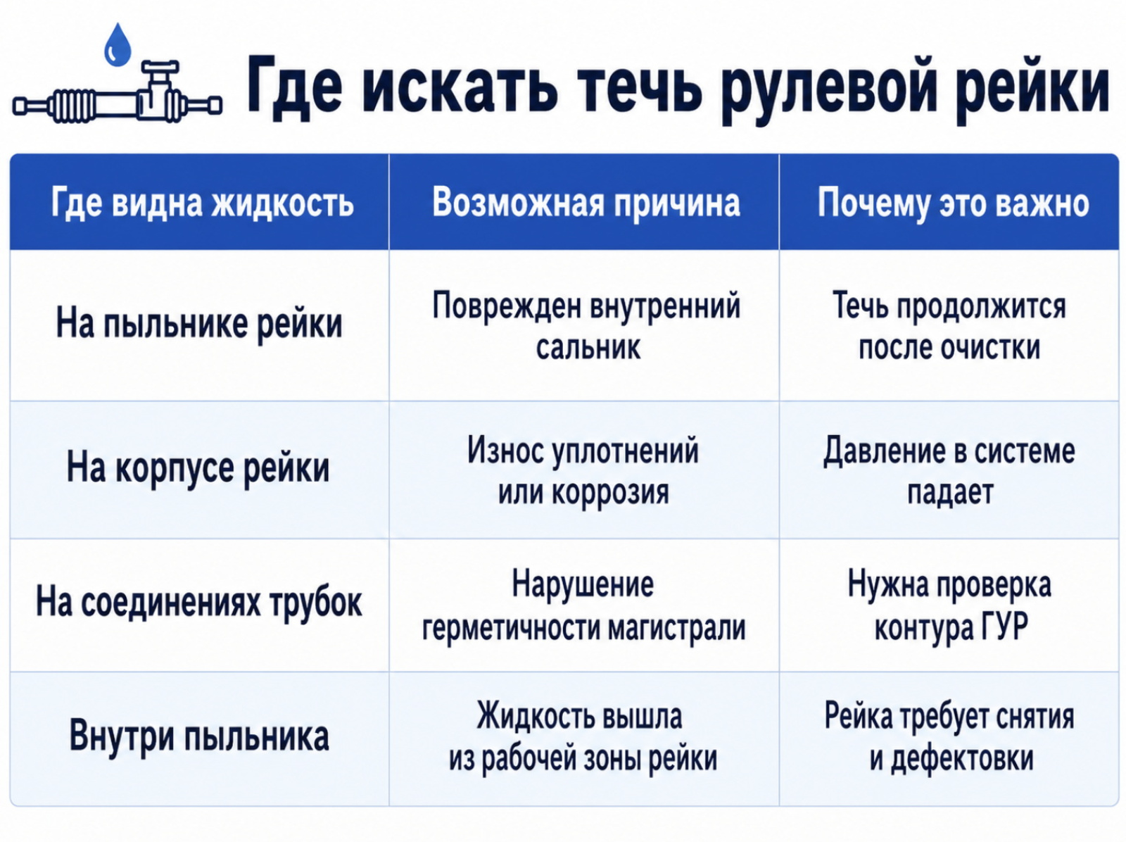 Где искать течь рулевой рейки